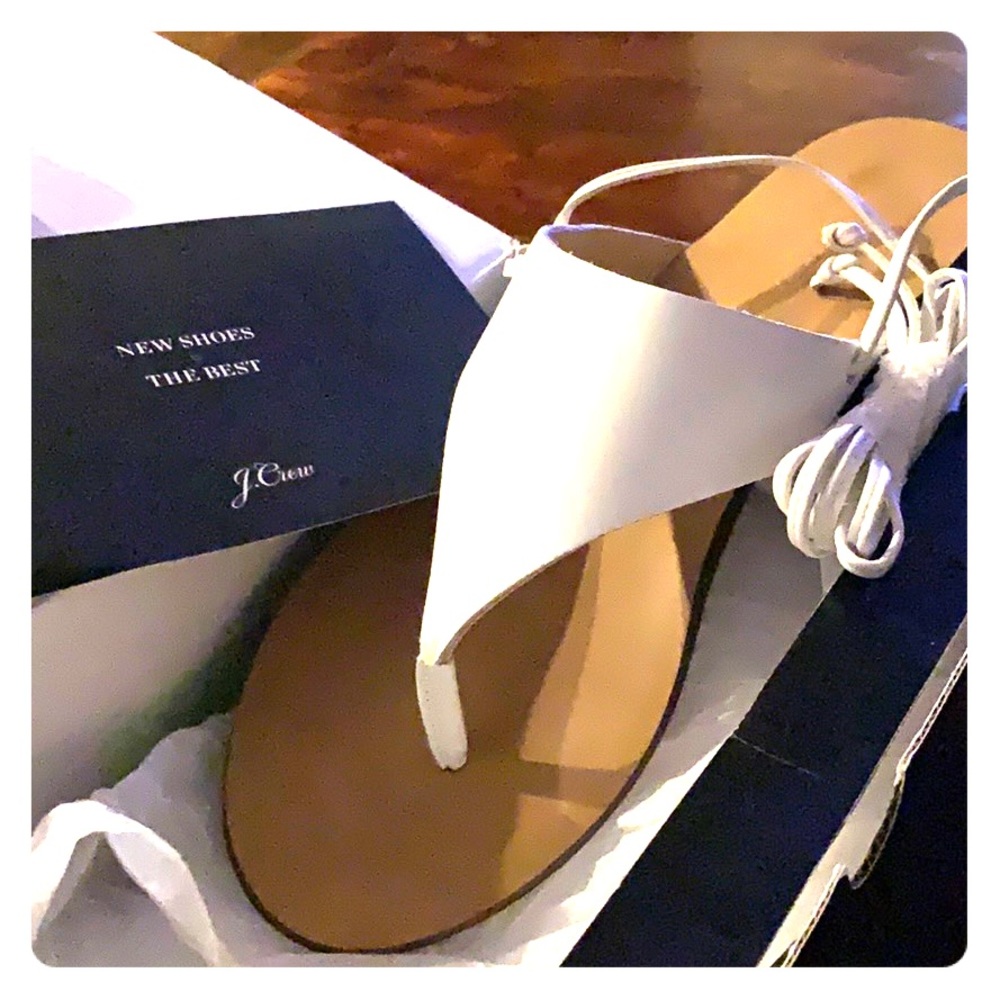 Brand new white tie thong sandals